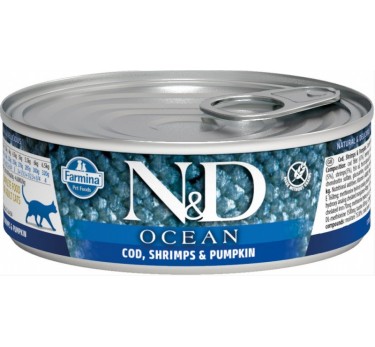 Фармина  N&D Cat Ocean Консервы , треска, креветки и тыква для котят, 80г